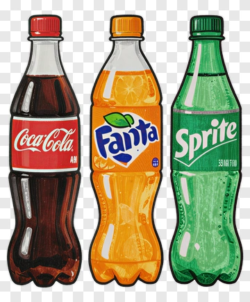 Coca-Cola, Fanta, And Sprite Bottles PNG