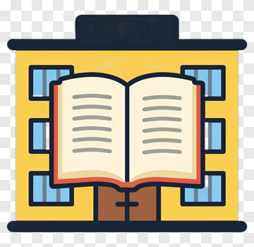 Library Building With Open Book PNG