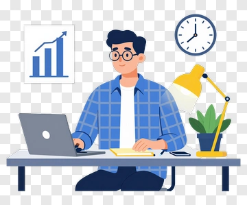 Businessman Working At A Desk With Laptop And Graph PNG