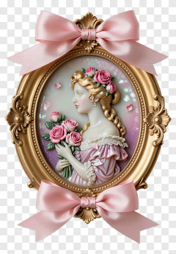 Vintage Woman Holding Roses In A Decorative Frame PNG
