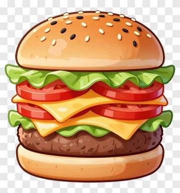 Cartoon Hamburger With Cheese And Vegetables PNG