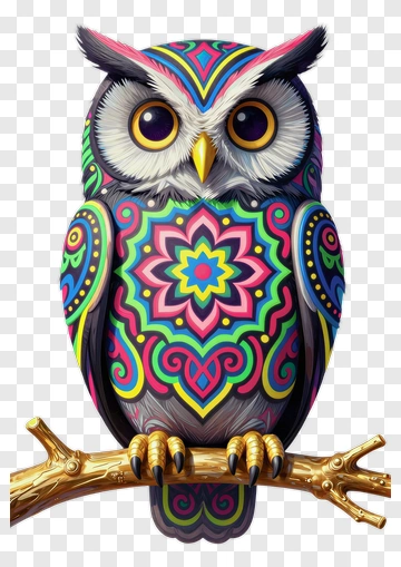 Colorful Owl Sitting On A Branch PNG