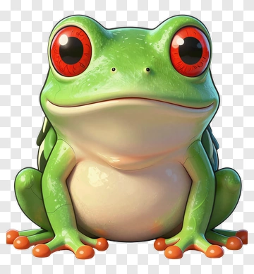 3D Cartoon Frog With Red Eyes PNG