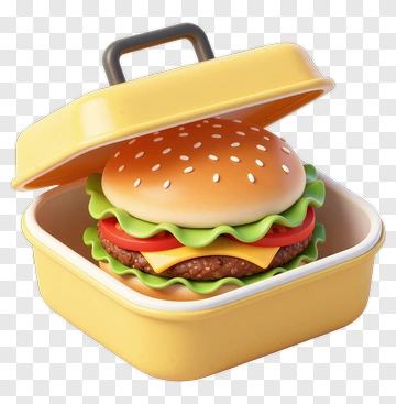 3D Hamburger In Yellow Container PNG