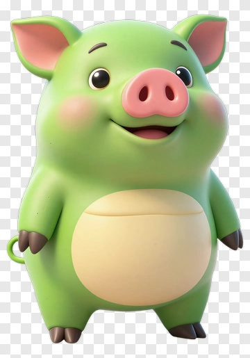 Cartoon Green Pig Character PNG