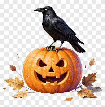 Halloween Pumpkin With A Crow PNG