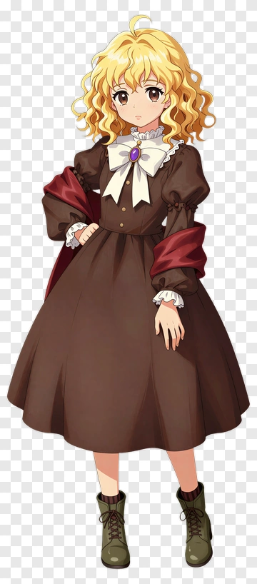 Anime Girl In A Brown Dress With A White Bow PNG