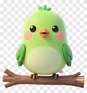 Cartoon Green Bird Sitting On A Branch PNG