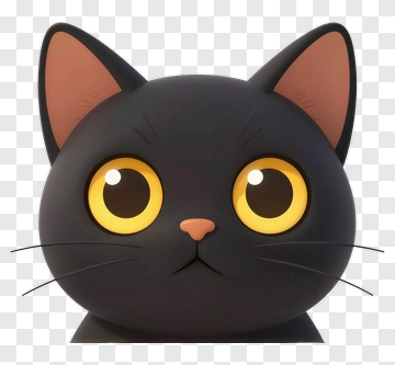 Cartoon Black Cat With Yellow Eyes PNG