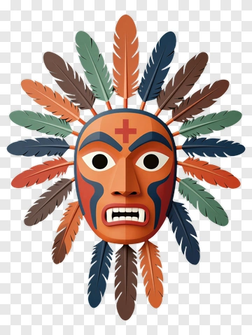 Colorful Tribal Mask With Feathers PNG