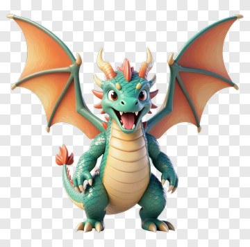 3D Cartoon Dragon With Colorful Wings PNG