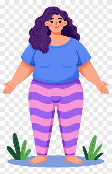Cartoon Woman Standing In Striped Pants PNG