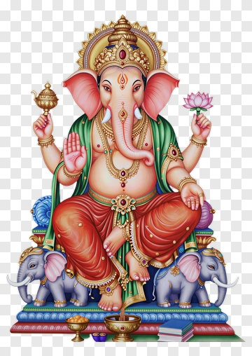 Hindu God Ganesh Sitting On A Throne With Elephants PNG