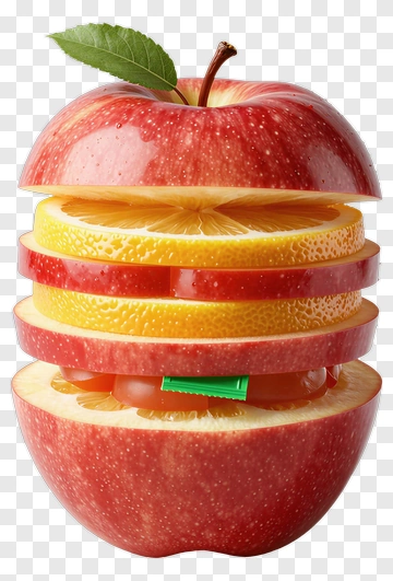 Sliced Apple With Lemon And Cherry Composition PNG