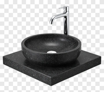 Modern Black Stone Sink With Chrome Faucet PNG