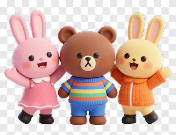 Cartoon Bunny And Bear Characters PNG