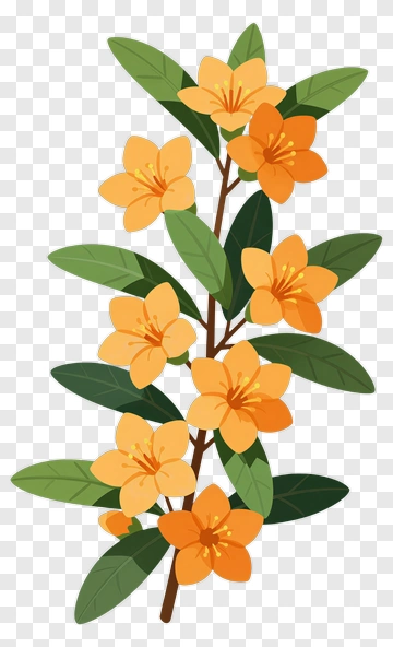 Colorful Orange Flower Branch PNG