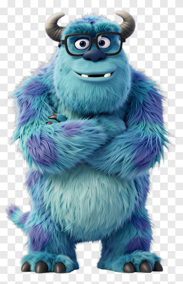 3D Blue Monster With Glasses PNG