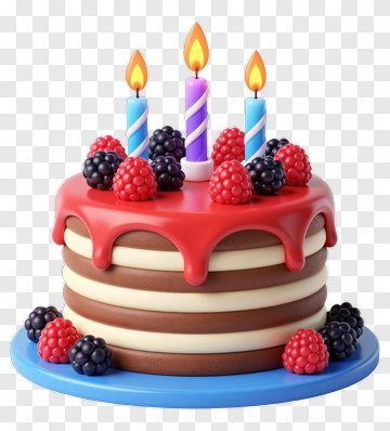 Colorful Birthday Cake With Candles And Berries PNG