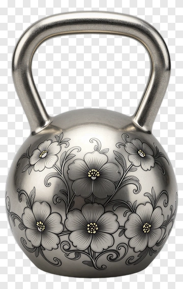 Decorative Kettlebell With Floral Design PNG