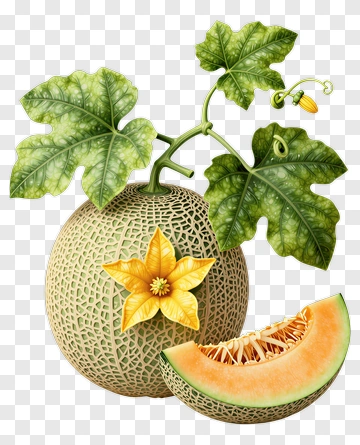 Melon With Flower And Slice PNG