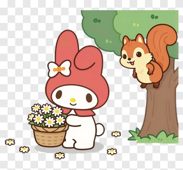 Cartoon Rabbit Holding A Flower Basket PNG