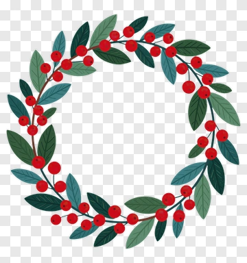 Floral Wreath With Red Berries And Green Leaves PNG