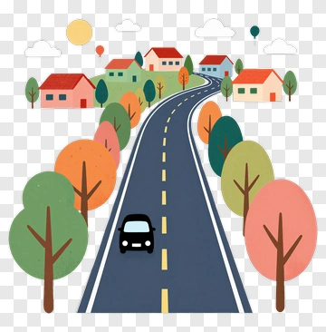 Colorful Road Through A Scenic Village PNG