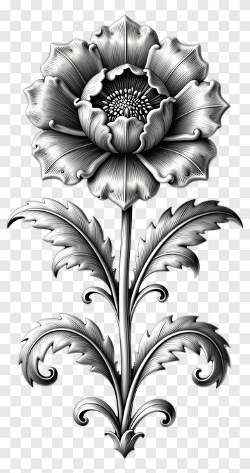 Black And White Flower Illustration PNG