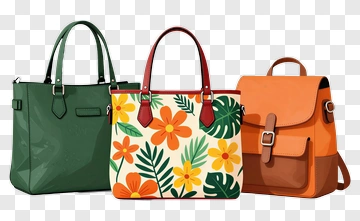 Colorful Handbags With Floral Designs PNG