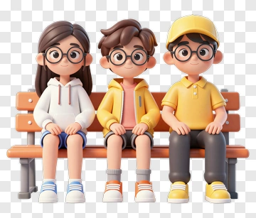 Cartoon Children Sitting On A Bench PNG