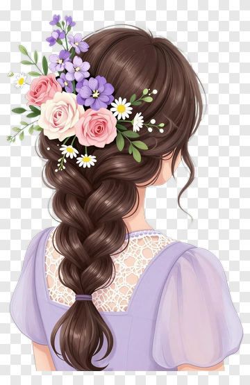 Woman With Floral Hair Decoration PNG