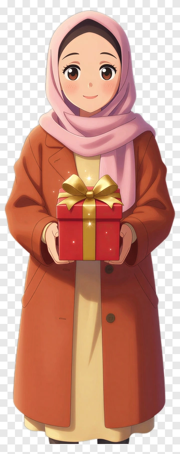 Anime Character Holding A Gift Box PNG