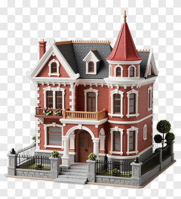 Victorian Style House With Garden PNG