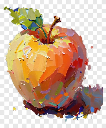 Colorful Apple With Leaf PNG