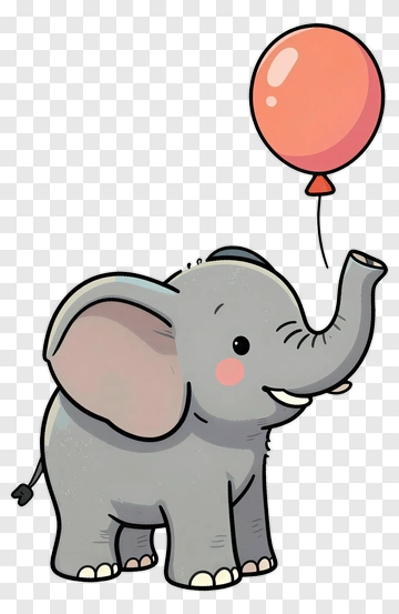 Cartoon Elephant Holding A Balloon PNG