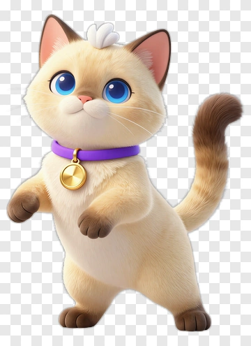 3D Cartoon Cat With Blue Eyes PNG