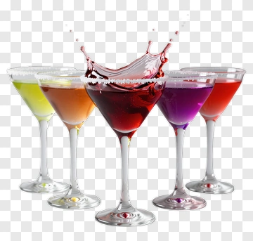 Colorful Cocktail Glasses With Splashing Liquid PNG