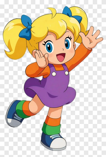 Cartoon Girl Waving With Colorful Outfit PNG