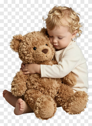 Child Hugging A Plush Teddy Bear PNG