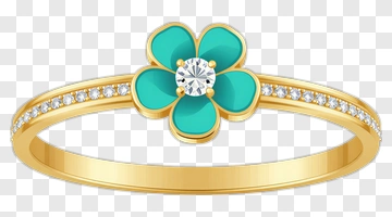 Gold Ring With Flower Design And Turquoise Petals PNG