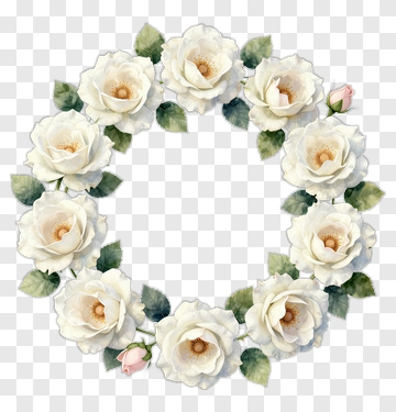 White Rose Floral Wreath PNG