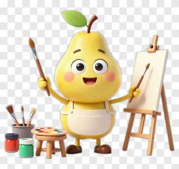 Cartoon Pear Artist Holding Paintbrushes PNG