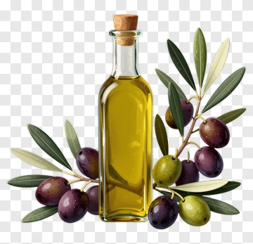 Olive Oil Bottle With Olives And Leaves PNG