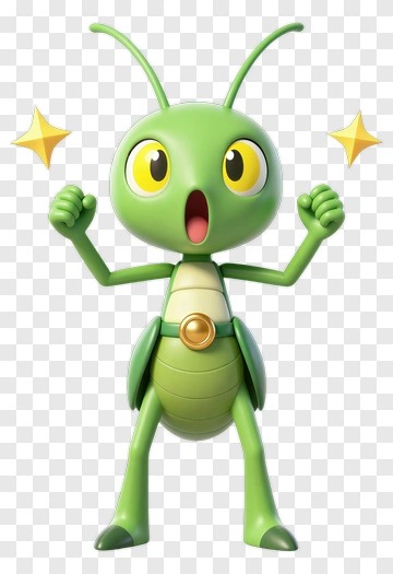Cartoon Grasshopper With Excited Expression PNG