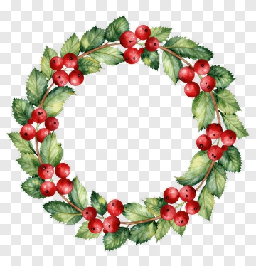Watercolor Floral Wreath With Red Berries PNG