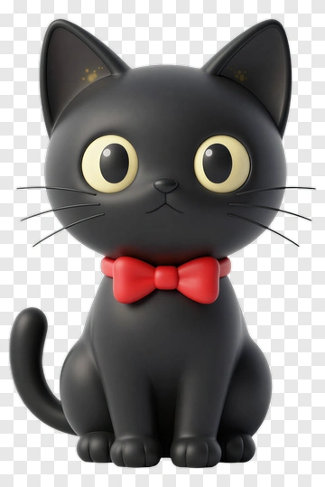 3D Black Cat With Red Bowtie PNG