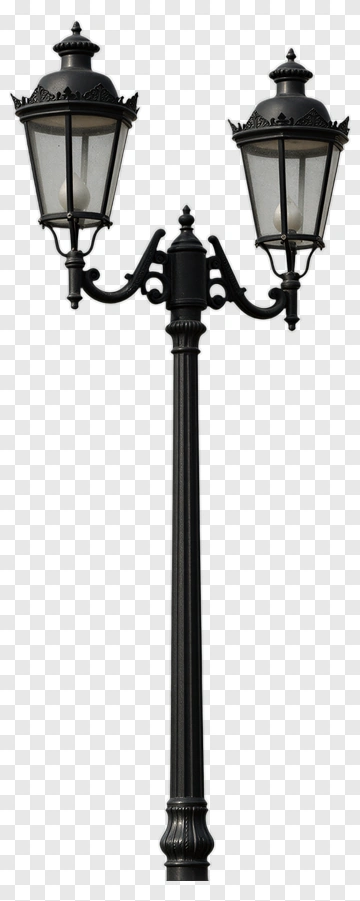 Black Street Lamp With Two Lanterns PNG