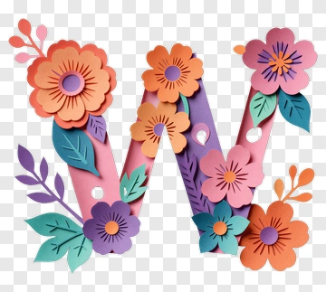 Colorful Paper Cut Letter W With Flowers PNG