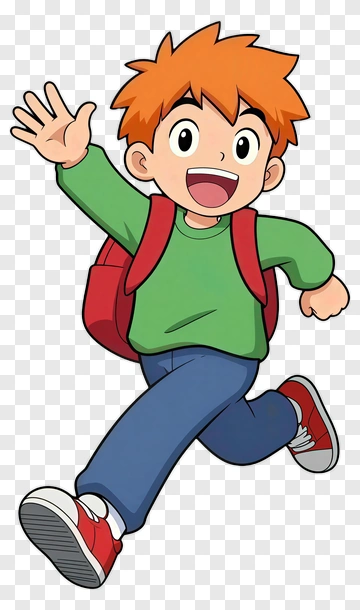 Cartoon Boy Running With Backpack PNG